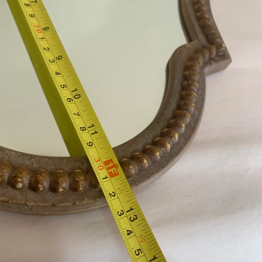 At Home Moroccan Quatrefoil Wall Mirror 16”Accent Distressed Wood beaded Rustic